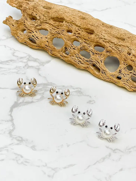 PREORDER: Pearl Crab Stud Earrings in Two Colors