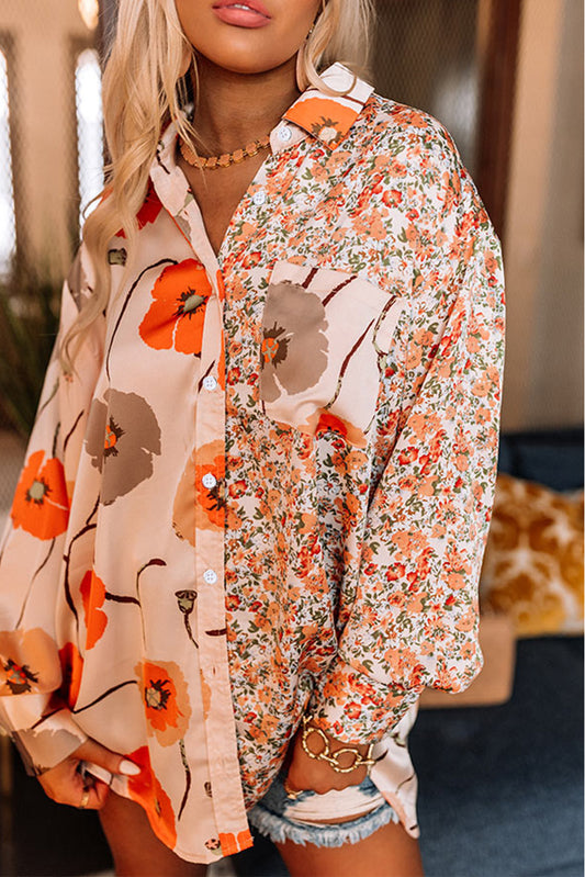 Floral Patchwork Bohemian Button Shirt with Pocket