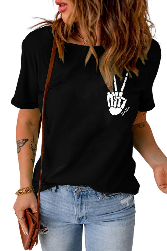 Mama Skeleton Halloween Casual Black Graphic Tee