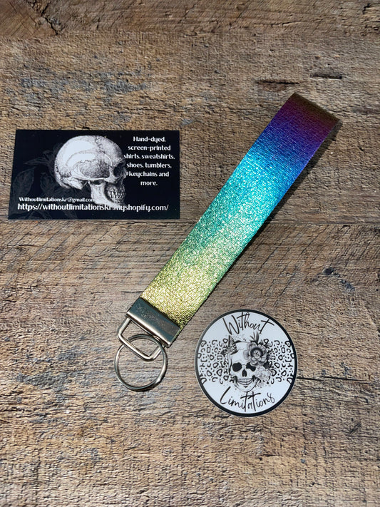 Rainbow Metallic Wristlet Keychain
